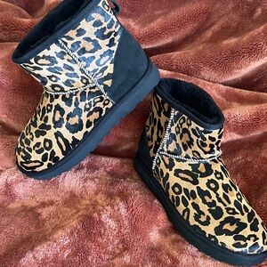 Leopard Print Ankle Boots with Black Accents